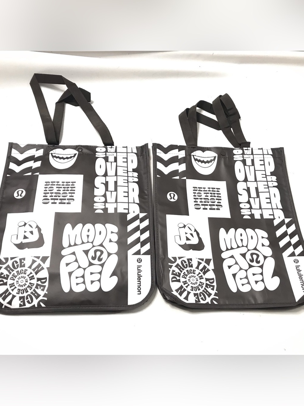 (2) Lululemon 2026 Size L Reusable Shopping Tote Lunch Bag Yoga New 2026 Edition
